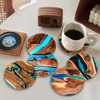 2D Wood Grain Table Protector with Blue And Green Padding for Coffee Shops Offices coaster Restaurants Birthday Gifts