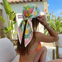 2026 New Summer Lemon Print 70Cm Square Beach Silk Scarf Casual Elegant Thin Breathable Neck Women Head Wrap Hair Scarves Shawl