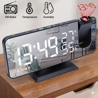 LED Digital Smart Alarm Clock 180 Time Projector Mirror Display FM Radio Temperature Humidity Electronic Desktop Wake Up Snooze