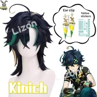 Kinich Wig Game Genshin Impact Cosplay Wig Men 45cm Short Hair Natlan Kinich Cosplay Tattoo Ear clip Halloween