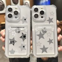 Korean INS Transparent Star Card Hold Case For iPhone 16 15 14 13 12 11 Mini Pro Max X XR XSMax 7 8 Plus SE20 Luxury Clear Cover