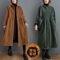 DAILOU 2024 Winter Women Trench Fleece Long-sleeved Loose Corduroy Solid Color Vintage Fashion Casual Women Long Warm Coat