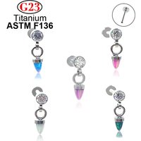 G23 ASTM F136 Titanium 16G Implant Grade Opal Labret Internally Threaded Earring Helix Tragus Cartilage Ear Piercing Jewelry