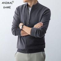 Animal Game Men's Zipper Cardigan Sweater Slim Fit Sweaters Stand Knitwear Jumper Warm Cold Blouse Zip Long Sweatcoats