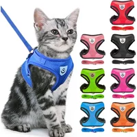 Breathable Mesh Pet Harness & Leash Set Adjustable Polyester Vest Harness with Collar Suitable for Cats Puppies Small Medium Dog