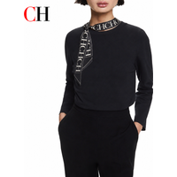 CH Letter Print Silk Scarf Women Black White Twilly Neck Tie Headband Bag Accessory