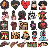 1pcs PVC City Girls Woman Power Black Queen Walking Shoe Charms Buckle Clog Fit Wristbands Backpack Decorations Party Gifts