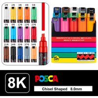 UNI POSCA PC-8K Acrylic Paint Marker Art POP Wide Tips 8mm Chisel Shaped Fabric Pen Art Supplies Broad Coloring Markers