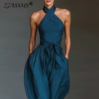 Chic Sexy Ciss Cross Halter Backless Jumpsuit Woman Spring Elegant Solid Tie Waist Romper Summer Hollow Wide Leg Pocket Overalls