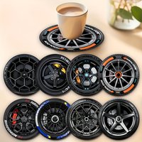 Stylish Durable Wooden Tire Disc Coaster Anti-Slip Heat Resistant Home Office Bar Festival Birthday Gift Car Enthusiasts 8PCS