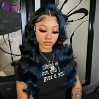 Dark Blue Highlights 13x6 13x4 Lace Frontal Human Hair Wigs Pre Plucked Transparent 5x5 Closure Body Wave Lace Wig for Women