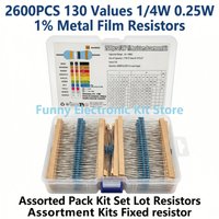 2600pcs Metal Film Resistors Assorted Pack 130 Values 1/4W 0.25W 1% Fixed Resistor Kit Set for Electronics DIY Projects