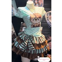 Original Handmade Mint Green Polka Dot Kitty Short Sleeve Cute Casual Brown Y2K Cake Half-length Short Skirt Women's Fashion