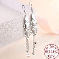 Fashion 925 Sterling Silver Long Earrings Diamond-Shaped Geometric Earrings For Women'S Wedding Charm Jewelry Gifts