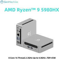 GenMachine Mini PC Computer Gaming AMD Ryzen 9 5980HX 8 Core 16 Thread 4.8GHz 45W Dual HDMI LAN WIFI6 Office DDR4 NVMe Computer