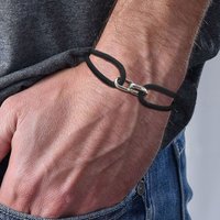 Black Milan Rope Bracelet for Men,Stainless Steel Double Ring Adjustable Bracelet,Trendy Jewelry Gift