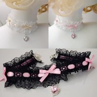 Anime Japanese style handmade necklace lace trim collar Lolita cute heart necklace