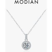 Modian 925 Sterling Silver Charm Round 1CT 5A Zirconia Pendant Necklace Classic Platinum Plated Jewelry For Women Wedding Gifts