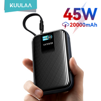 KUULAA 20000mAh Power Bank 45W Fast Charging Built-In USB-C Cable Pocket-Sized Portable Charger For iPhone 17 16 15 Samsung S25