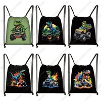 Dinosaur Truck Engineering Print Drawstring Bag for Travel Cartoon Gym Sport Backpacks Teenager Bookbag Day Bag Shoes Holder