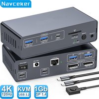 Navceker 8K USB-C ThunderBolt KVM Switch 4K 120Hz 2 Laptops 2 Monitor Type C 12 IN 1 Docking Station 10Gbps USB for Macbook 2 PC