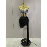 Sexy Shining Rhinestone Sequin 2 Pieces Top Skirt Set 2025 Women Celebrity Evening Party Stage Nightclub Performance Costume