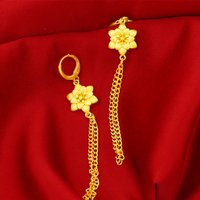 Luxury 24K 9999 Pure Gold real gold Women's Petal Long Tassel Earrings