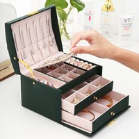 Boîte à Bijoux Multifonction en Cuir à Trois Couches, Style MELStyle, avec Serrure pour Boucles d'Oreilles, 1 Pièce
