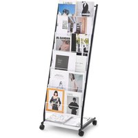 Standing Magazine Rack Newspaper Catalog Holders, Movable with 4 Wheels (2 Lockable) for Shop Exhibitions Office, 6 Pockets