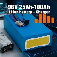 96V Lithium Ion Battery 25Ah 50Ah 100Ah, 26S BMS Rechargeable Li-ion Battery Pack for 5000W Motor, Robot, Scooter, Motorcycle &