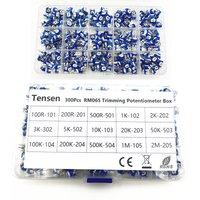 300Pcs/Box RM065 Carbon Film Horizontal Trimpot Potentiometer Assortment Kit 10 Values Variable Resistor 100R(101)-2M (205)