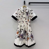 Vintage Floral Print French Elegant Midi Dress Women Lapel Short Sleeve Patchwork High Waist Belt A-line Loose Sweet Dresses