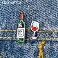 2pcs/Set WINE TIME Bottle Glass Brooch Enamel Pins Cartoon Mini Wine Glass Brooch Shirt Lapel Pin Badge Jewelry Gift for Lovers