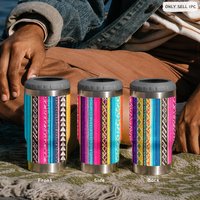 Serape Pattern Vacuum Flasks 4-in-1 Stainless Steel Can Cooler Insulated Beer Soda Coffee Holder Dual Lids Fits 12oz
