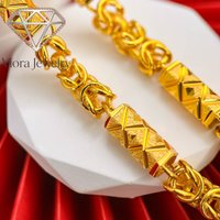 Viora Jewelry Men's cylindrical flower 9999 necklace, large and small, new style, 24K real gold, domineering, large gold chain,
