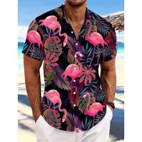 Summer Men's Vocation Lapel Camisa Oversized Hawaiian Shirts Flamingo 3d Print Fashion Men Women Beach Short Sleeve Blouse Boy
