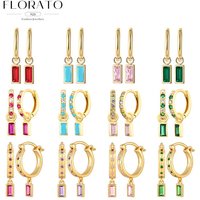 925 Sterling Silver Needle Rectangular Zircon Pendant Hoop Earrings For Women Luxury Crystal Drop Earrings Fashion Party Jewelry