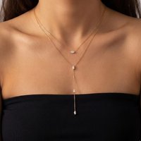 Stainless Steel Plated 18k Gold Luxury Eyes Zircon Charm Y-shaped Long Chain Dangle Necklace for Women Boho Tarnish Free Jewelry