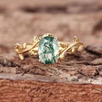 Real 925 Sterling Silver Cocktail Oval Shaped Moss Agate Rings Leaf Branch Ring For Woman Wedding Gifts High Quantity Jewelry