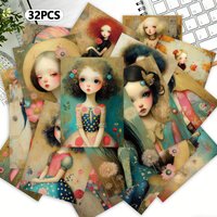 32pcs, color-block illustration girl postcards, decorative/greeting cards/postcards,high-precision printing,collectible/mailable