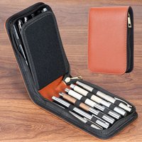Asvine 12 Fountain Pen Case Pencil Cases Pouch Bag PU Leather Fabric Zipper Protection Bag Dustproof Office School Stationery