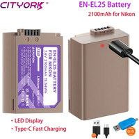 2100mAh EN-EL25 Battery for Nikon Z30 Z50 ZFC Z 50 Z FC Z 30 EN EL25 EN-EL25a Camera Li-ion Battery with Fast Charge Type-C Port