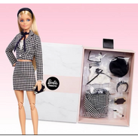 New Doll Elegant Casual Doll Clothes Black White Houndstooth Skirt Set With Beret Sunglasses For Dress Up Collection Girls Gift