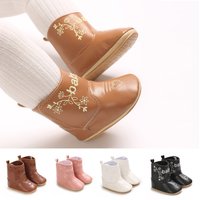 Infant Pre-Walker Shoes 0-18M Baby Cowboy Boots, High Top PU Leather Embroidered Footwear for Boys Girls