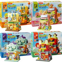 SpongeBob SquarePants Toys Building Blocks City Streetview Hamburger House Ice Cream Shop Art Gallery DIY Model Bricks Fans Gift
