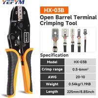 Crimping Tool for Non-Insulated Open Barrel Terminals HX-03B Ratcheting Pliers AWG 20-10 (0.5-6mm²) For 2.8/4.8/6.3 Connectors