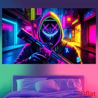 VIKAMA Neon Cleaning Plan Mask Tapestry Purple Blue Cyberpunk Street Scene Background Cloth Esports Room Trendy Room Decoration