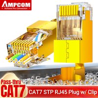 AMPCOM CAT7 Pass Through RJ45 Modular Plug Network Connectors STP 3/50μ Gold-Plated 8P8C Crimp End for Ethernet Cable