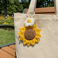 Fabric Crochet Sunflower Pendant Cotton Lobster Clasp Knitted Keychain Adjustable With Rope Bag Lanyard Charm Home Decor