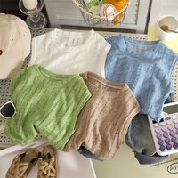 Summer Boys T-shirts Tops For Kids Baby Hollow Knit Vest Tees Children's Clothing Casual Solid Color Breathable Sleeveless Tops